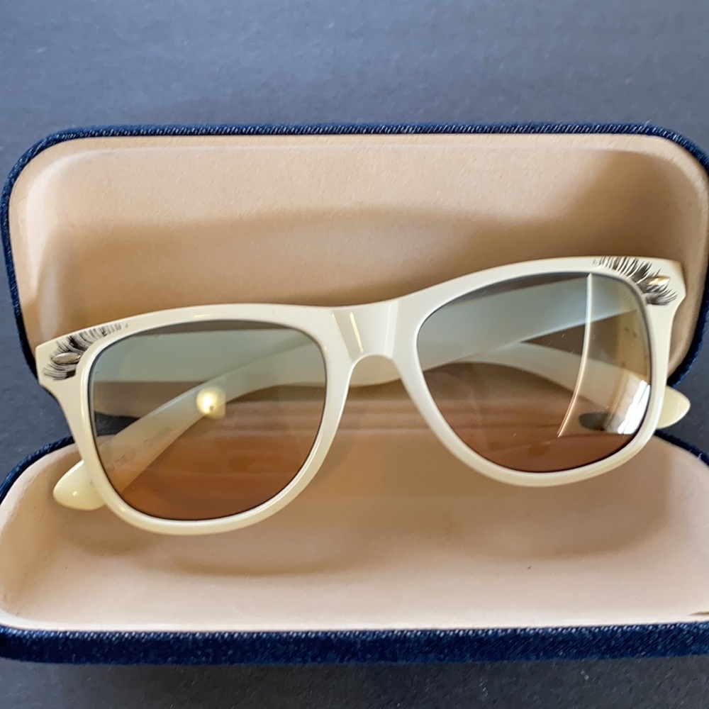 Eyelash sunglasses with custom tint and denim case